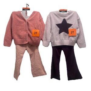 DKNY Pink Cardigan and Gray Star Sweater Set